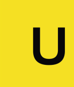 Black capital letter U on a yellow background.