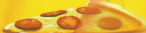 Close-up of a pepperoni pizza slice with melted cheese against a yellow background.