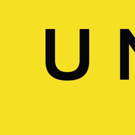Black capital letter 'U' and partial letter 'N' on a yellow background.
