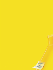 Yellow background with a partial view of a laboratory flask and a sticky note labeled 'PIZZA LAB LEADER'.