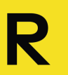 Black capital letter R on a yellow background.