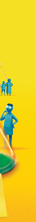 Blue cartoon figures looking towards an hourglass on a yellow background, one figure in foreground talking on a phone.