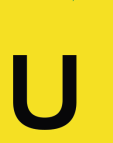 Black uppercase letter U on a yellow background.