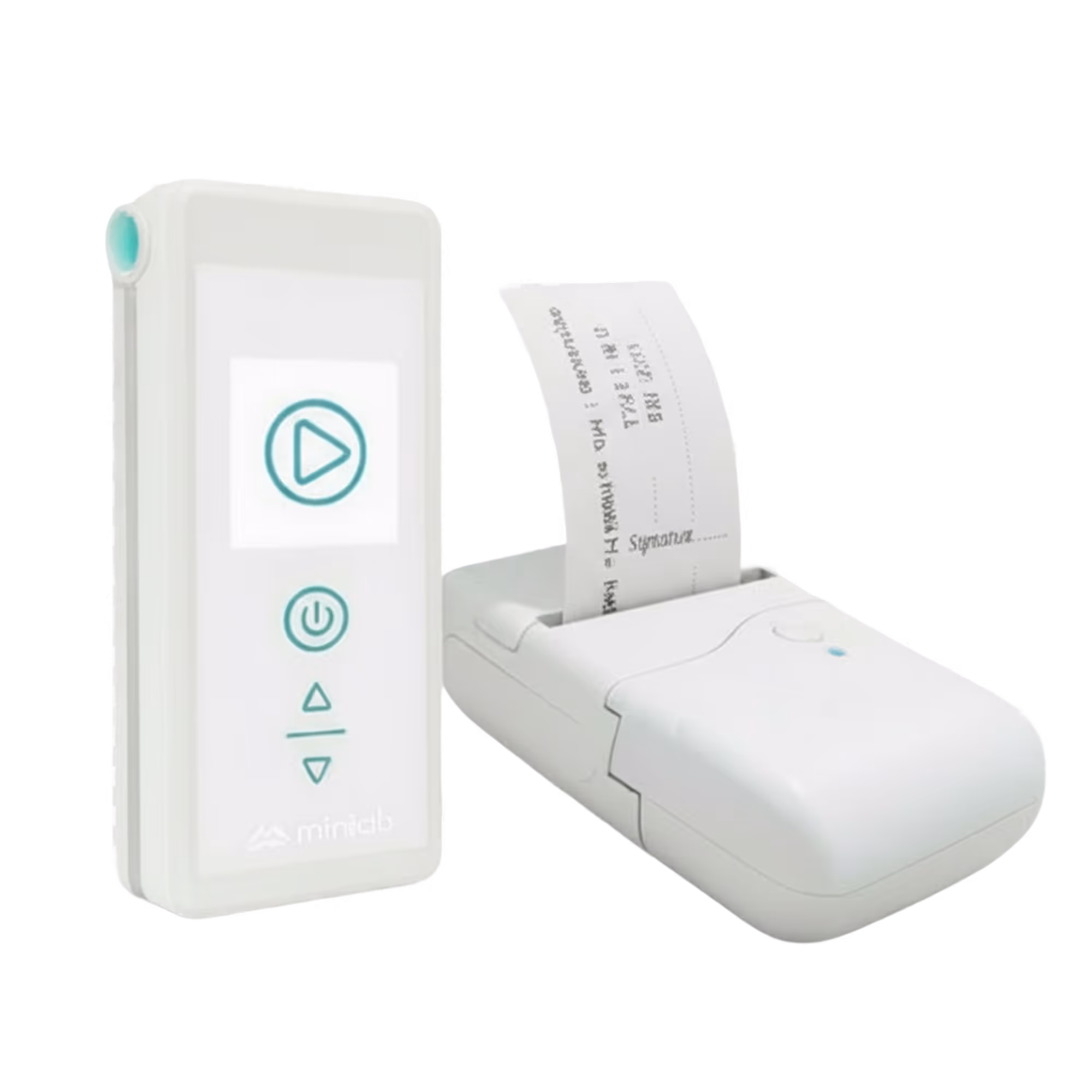 E-commerce display for the Minilab IQ Pro Bluetooth Thermal Printer Pack bundle. This comprehensive kit, priced at €199.99 (was €249.99), includes the Minilab IQ Fuel Cell Breathalyzer connected to its thermal printer, 50 mouthpieces, multiple charger cables, and a hard carry case for professional use.