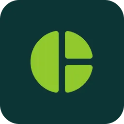 Green circular logo with a vertical line dividing it and a horizontal line creating three sections on a dark teal background.