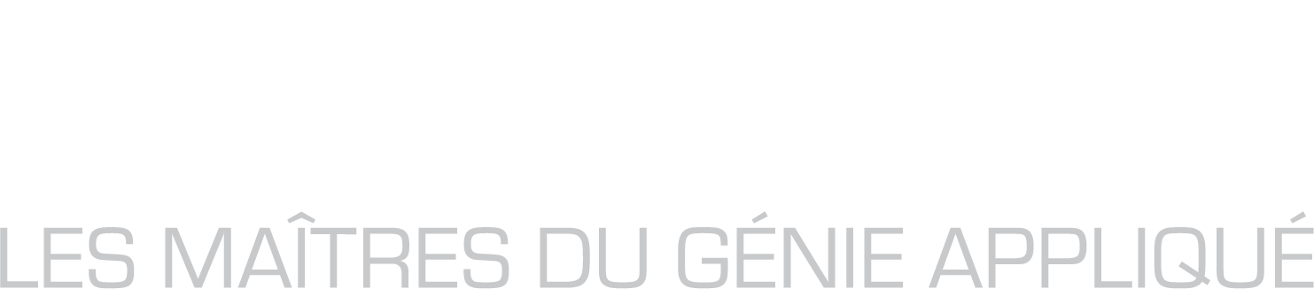 Text in gray uppercase letters reading 'LES MAÎTRES DU GÉNIE APPLIQUÉ'.