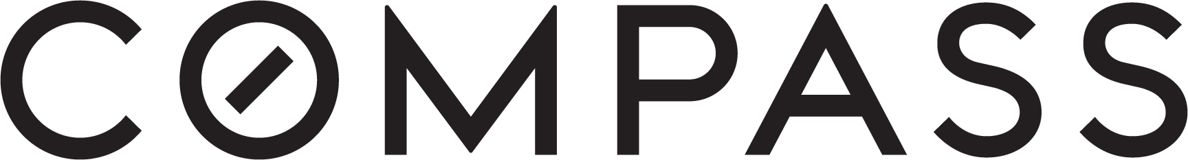 Wordmark logo displaying the word COMPASS in bold black letters with a diagonal line inside the letter O.