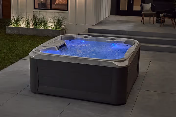 Hot tub with LED lighting at night