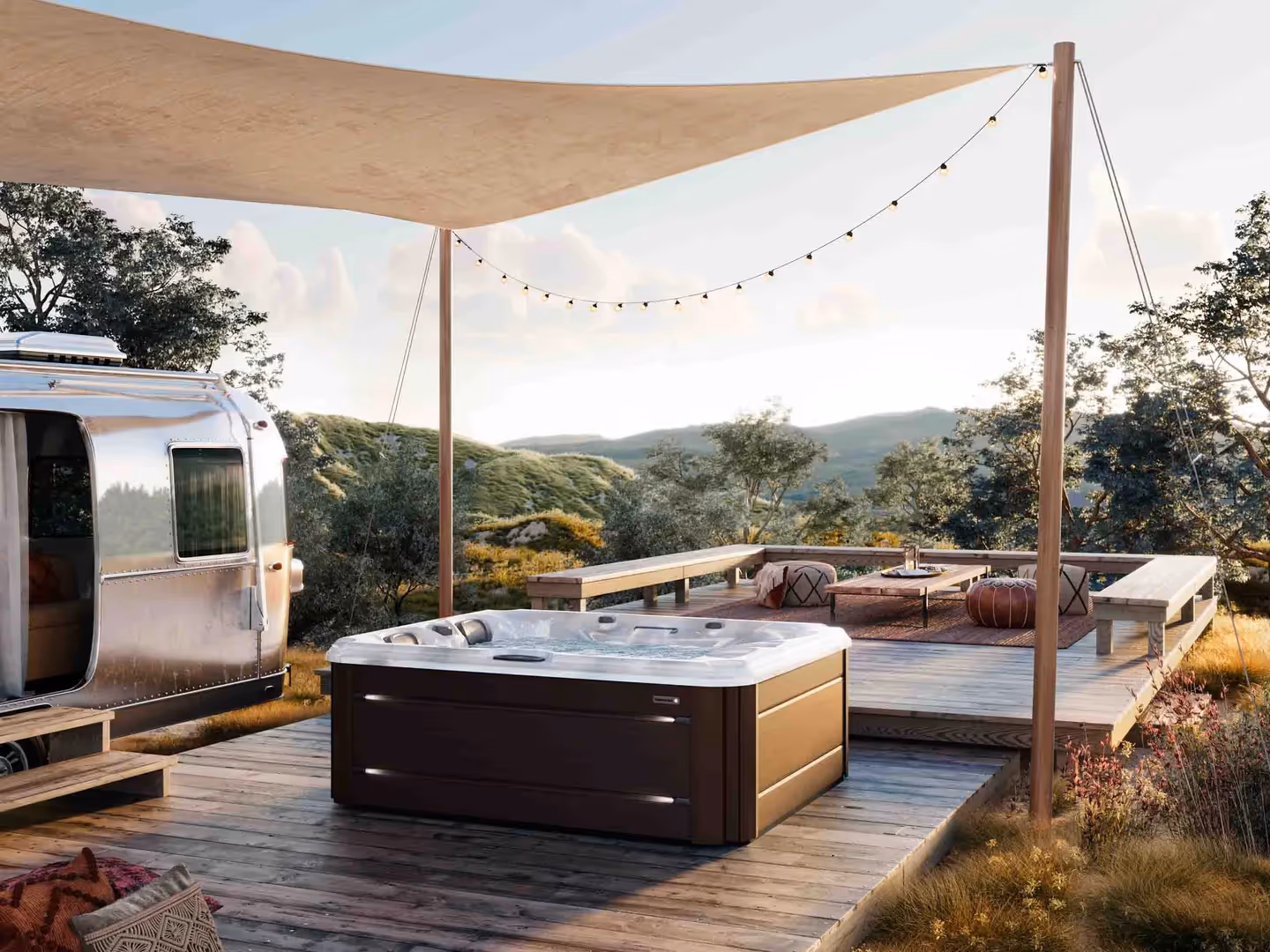Luxury hot tub in backyard patio