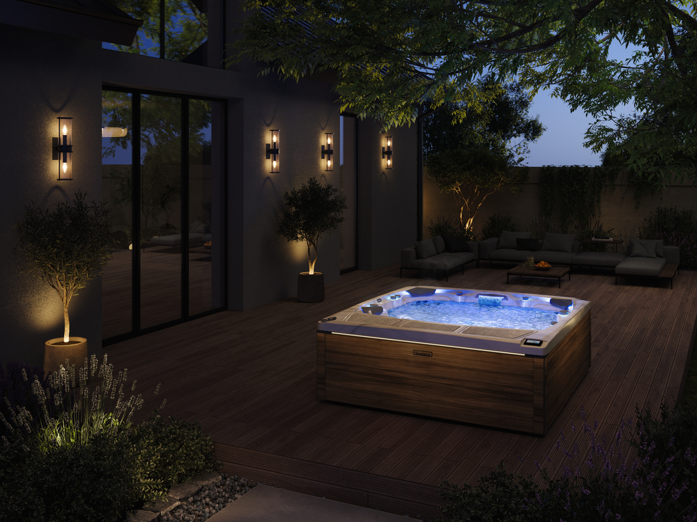 Backyard hot tub set in a peaceful outdoor retreat