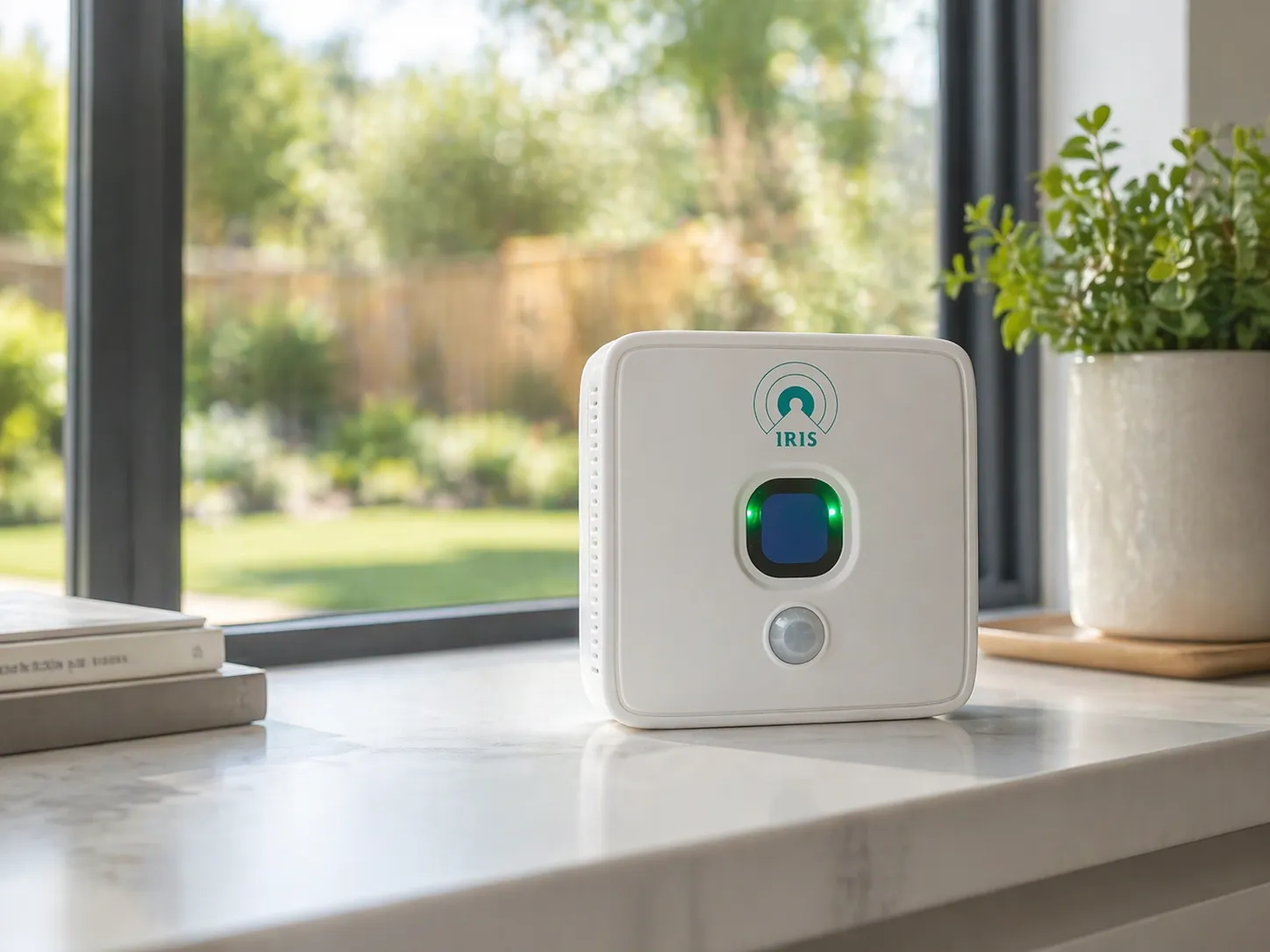 Iris IoT environmental sensor on a windowsill