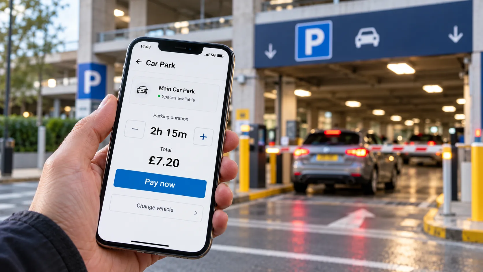 Parking and arrival information shown in the destination app