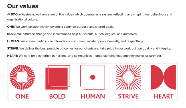BDO australia company values