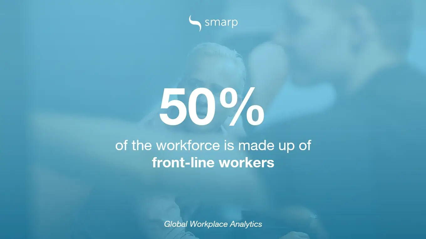 Statistic showing frontline workers make up half the workforce, highlighting the need for a connected digital work place.