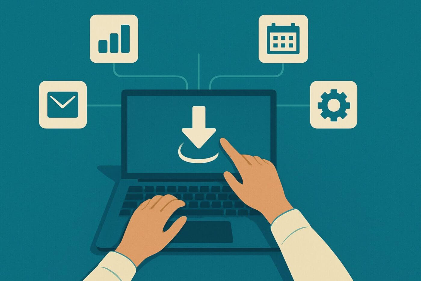 Illustration of digital consolidation with one central platform connecting tools, helping teams work efficiently and evaluate value beyond Haiilo pricing.