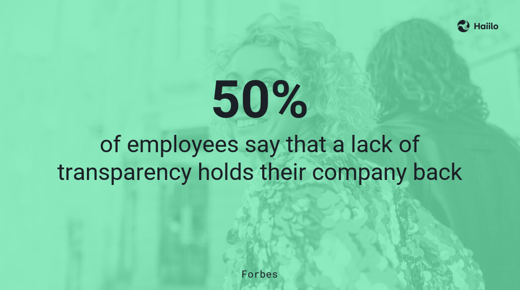 Graphic showing 50% statistic about lack of transparency, illustrating how smart work depends on clear communication and visibility across teams