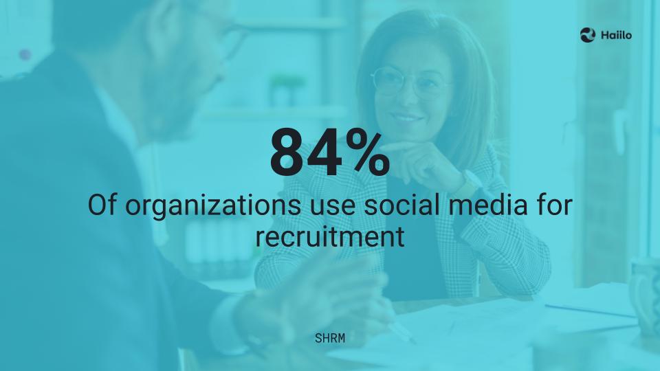 data visual showing 84% of organisations using social media for social recruitment strategies