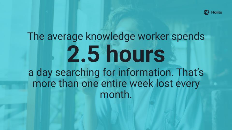 A statistic showing employees consume 2.5 hours of information daily, emphasising the role of internal video communication in simplifying content