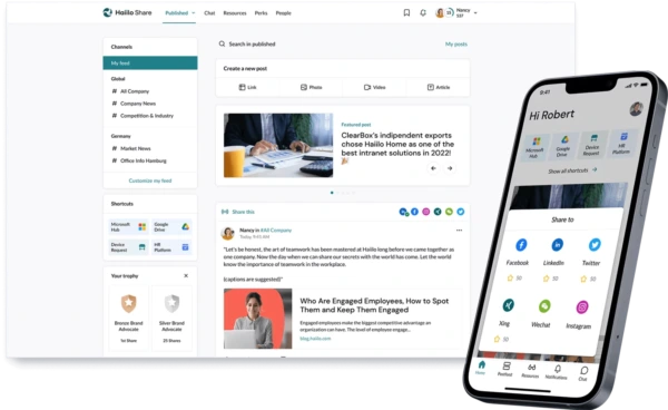 Haiilo Advocacy Marketing platform on desktop and mobile
