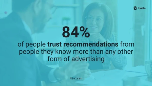 Nielsen quote: 84% of people trust recommendations from advocacy marketing