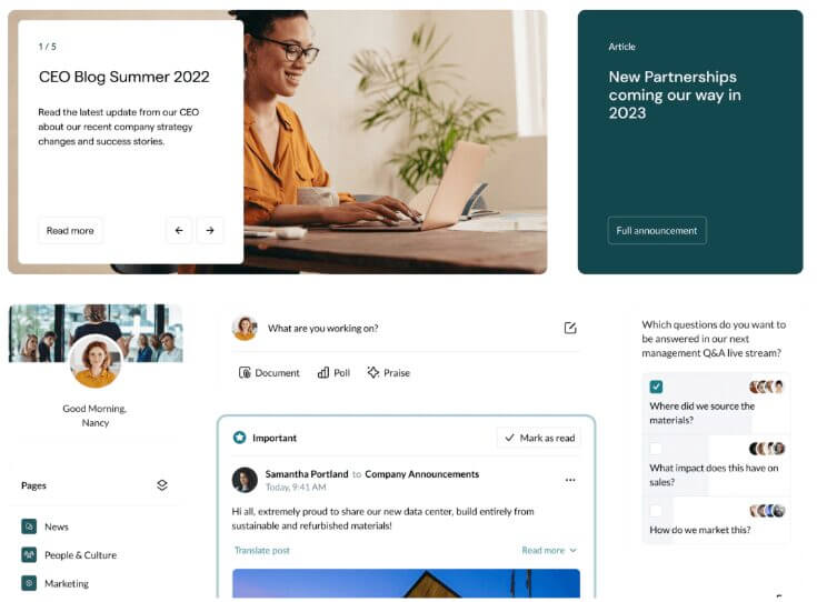 Content layout on a new intranet page