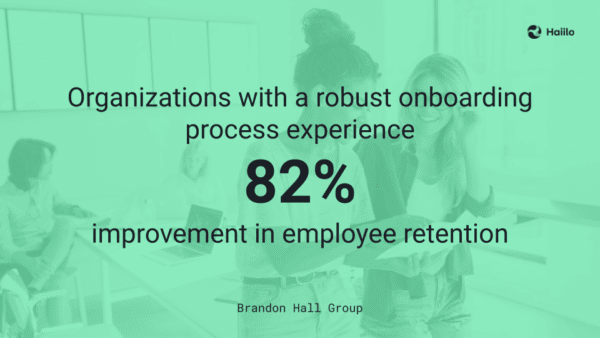 Quote from Brandon Hall Group on onboarding benefits - 82% retention improvement