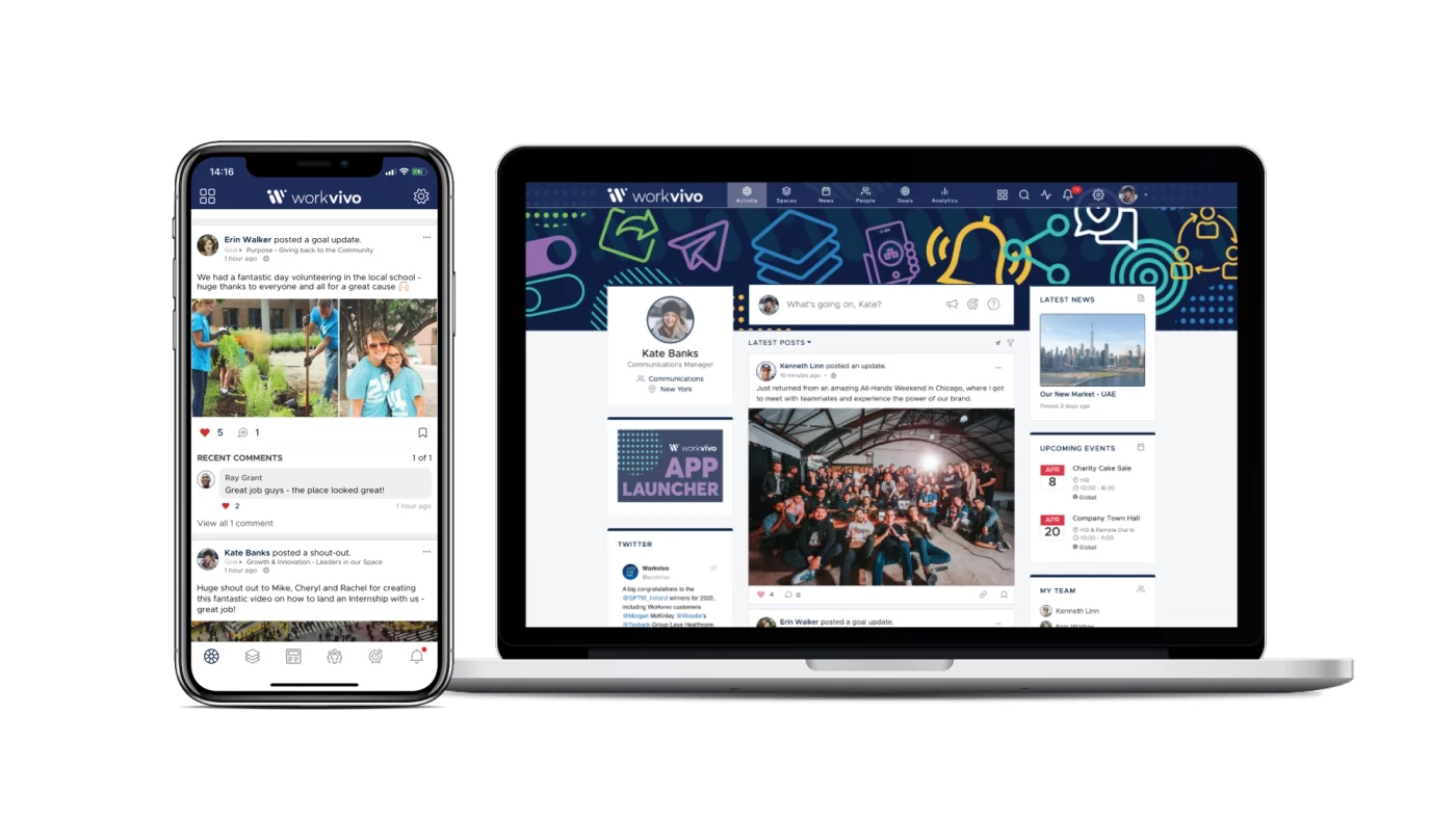 Workvivo on laptop and smartphone screen