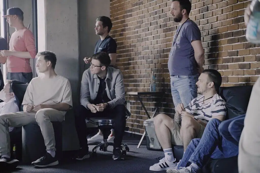employees in an office meeting