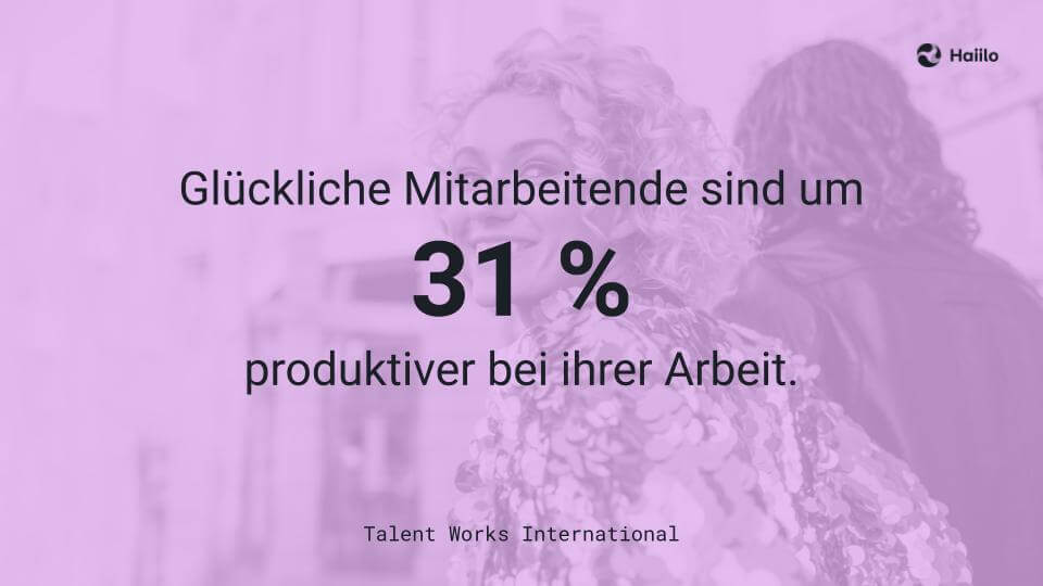 Studie Mitarbeiterzufriedenheit: Glückliche Mitarbeitende sind um 41 % produktiver bei ihrer Arbeit.