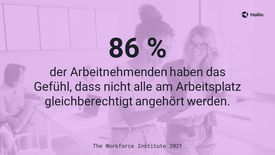 Studie: 86 % der Arbeitnehmenden haben das Gefühl, dass nicht alle am Arbeitsplatz gleichberechtigt angehört werden