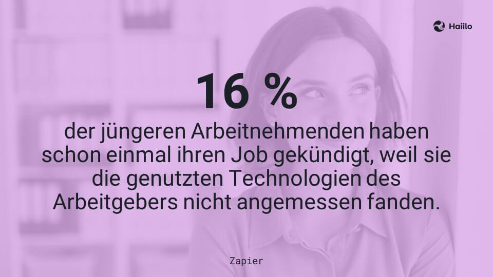 Studie Intranet Anbieter wechseln: 16 % der jüngeren Arbeitnehmenden haben schon einmal ihren Job gekündigt, weil sie die genutzten Technologien des Arbeitgebers nicht angemessen fanden.