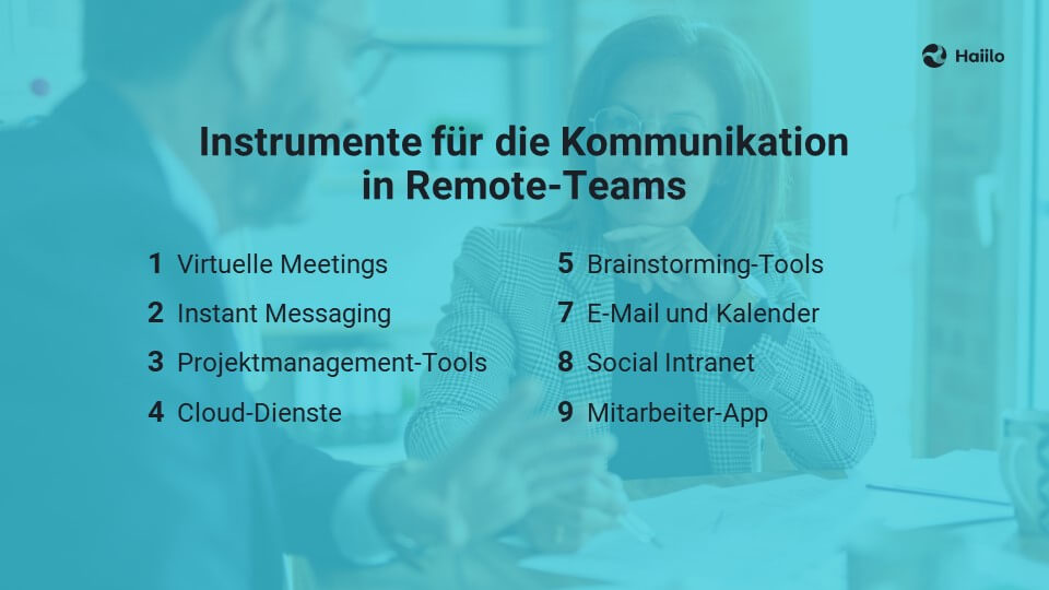 Auflistung der Instrumente für die Kommunikation in Remote-Teams
