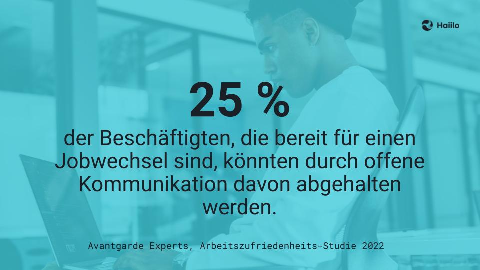 Interne Kommunikationsstrategie Studie: 25 % der Beschäftigten, die bereit für einen Jobwechsel sind, könnten durch offene Kommunikation davon abgehalten werden