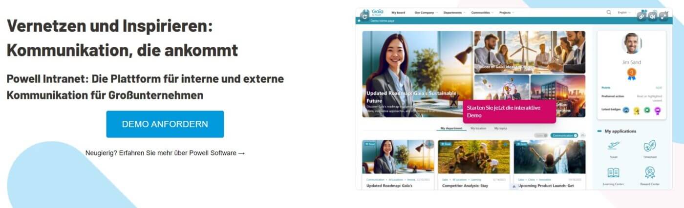 Intranet Lösungen im Vergleich: Screenshot Social Intranet Sofware Powell