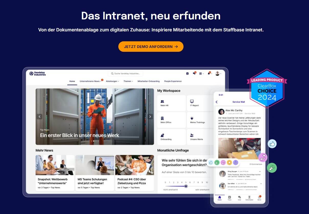 Intranet Lösungen im Vergleich: Social Intranet Software Staffbase