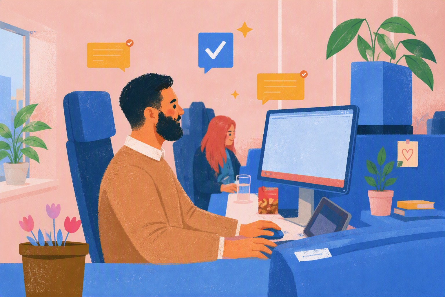 Employee engagement statistics displayed through workplace collaboration and employee interaction