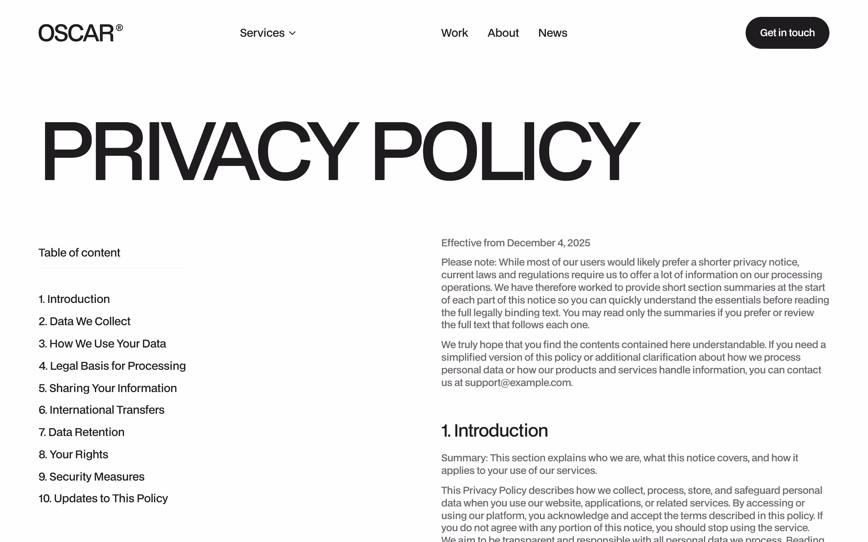 Oscar Webflow Template Privacy Policy