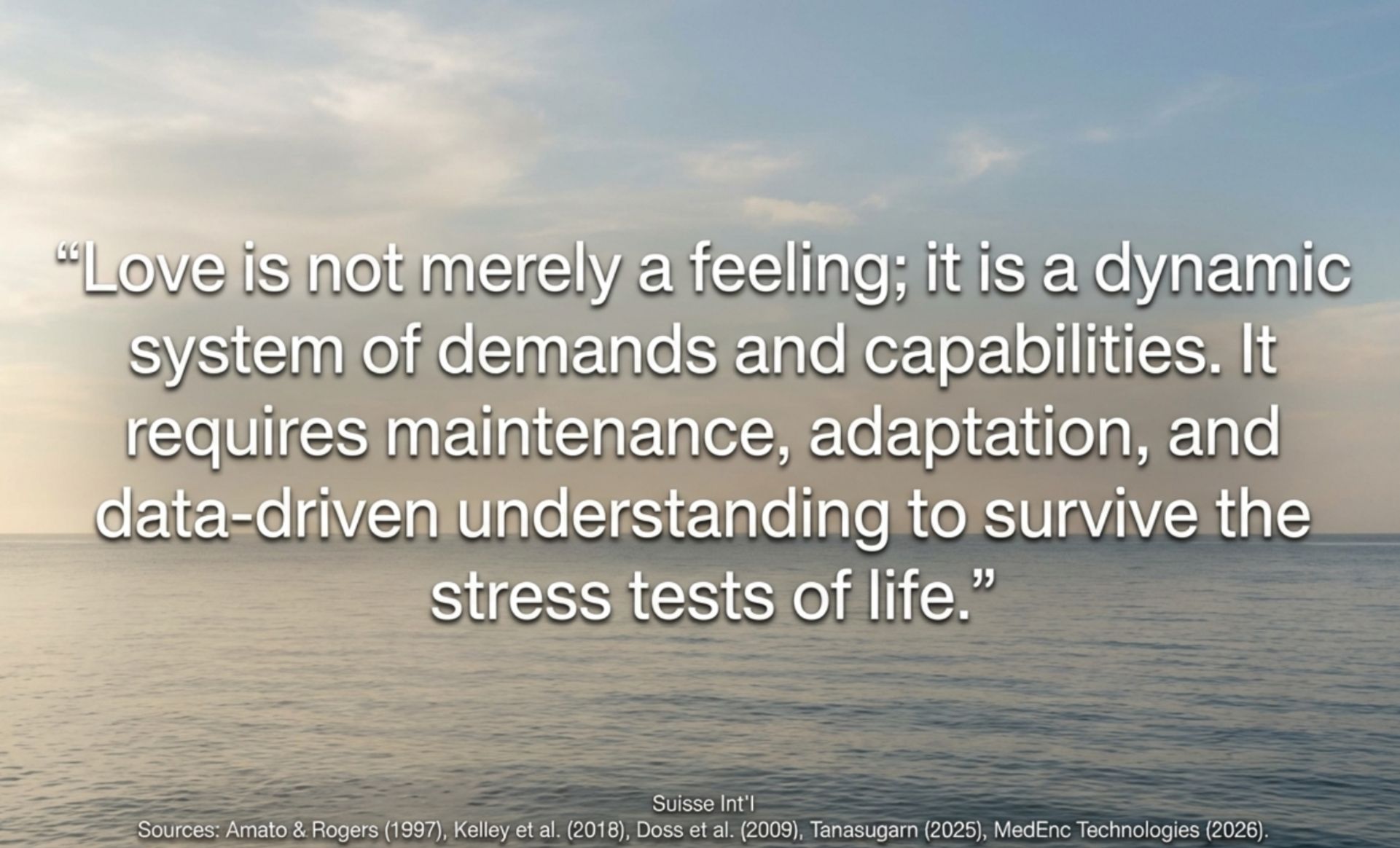 Picture of the ocean with quote: Love is not merely a feeling: it is a dynamic system of demands and capabilities. It requires maintenance, adaptation, and data-driven understanding to survive the stress tests of life.