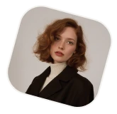 A woman with red hair wearing a black jacket.