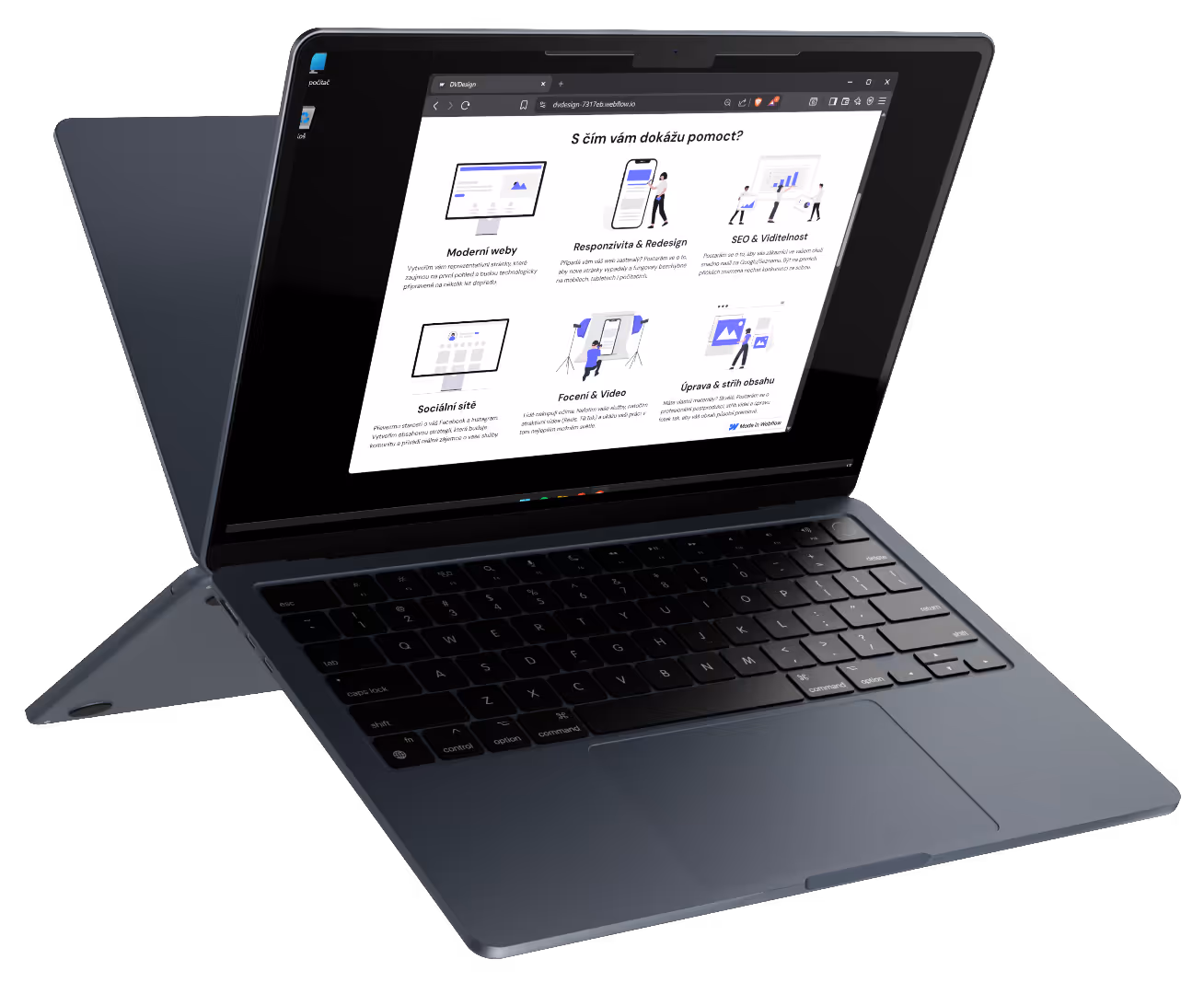 Notebook který má otevřenou stránku DVDesign 