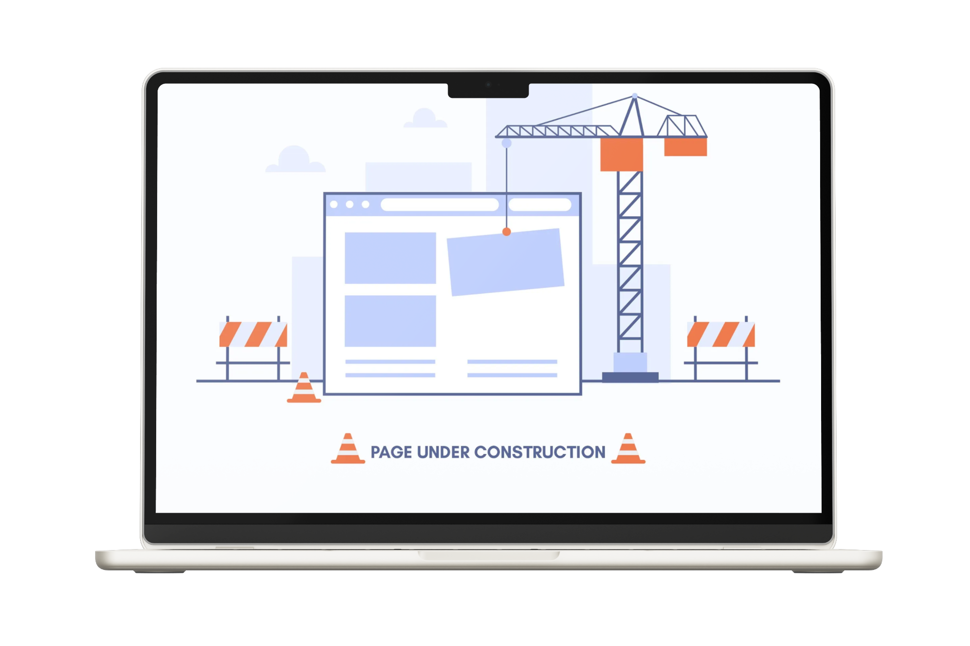 Otevřený notebook kde je stránka Under Construction