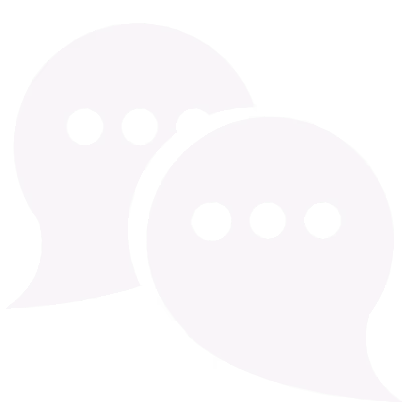 Two overlapping purple chat bubbles with three dots inside each representing messaging or conversation.