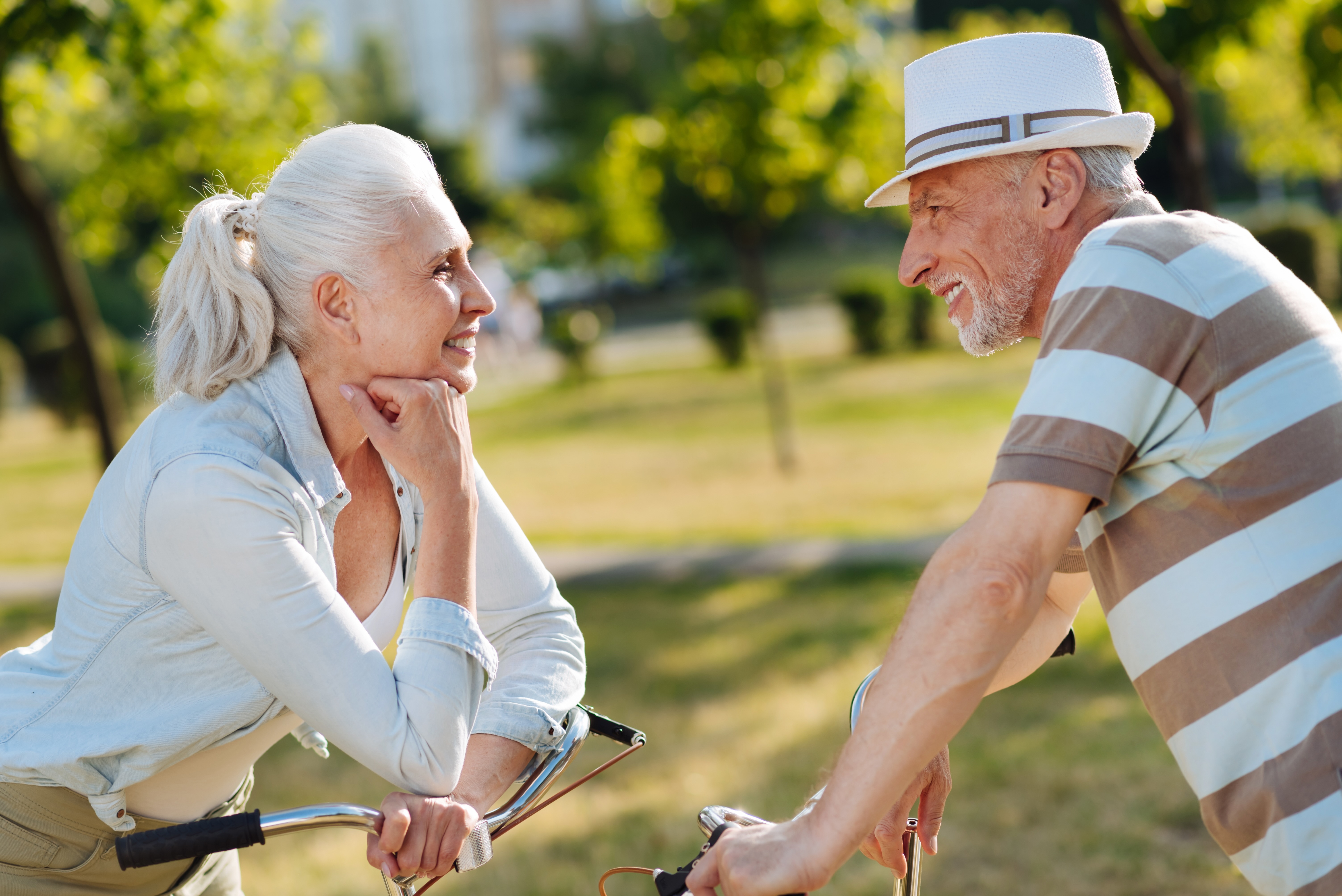 Man and woman looking at eachother stock image