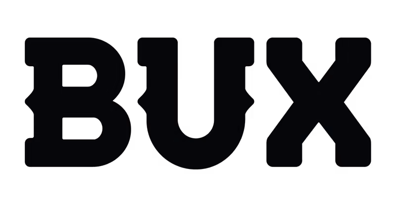 BUX logo in bold black letters.