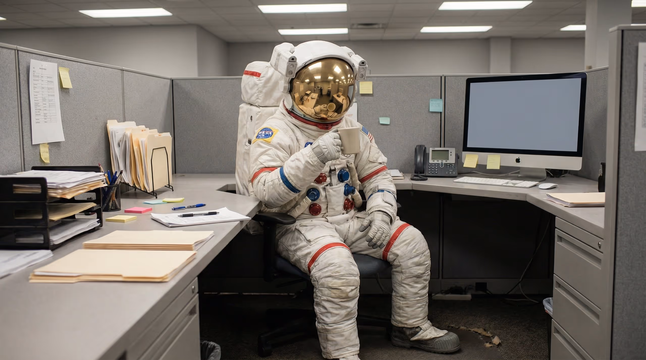 Astronaut zwevend in de ruimte 3D render Freeday innovatie