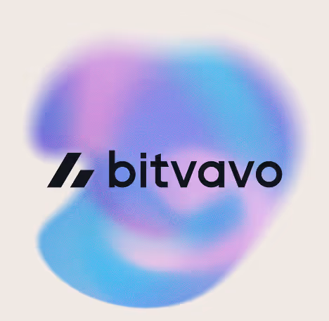 Bitvavo logo with a stylized double forward slash symbol and the word 'bitvavo' in black on a blurred blue and purple circular background.
