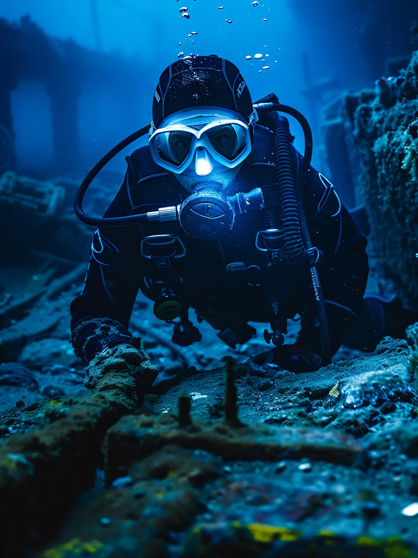 diver sea surrounded by wild nature