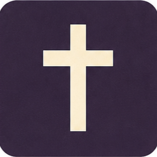 Simple beige cross centered on a dark purple square background with rounded corners.