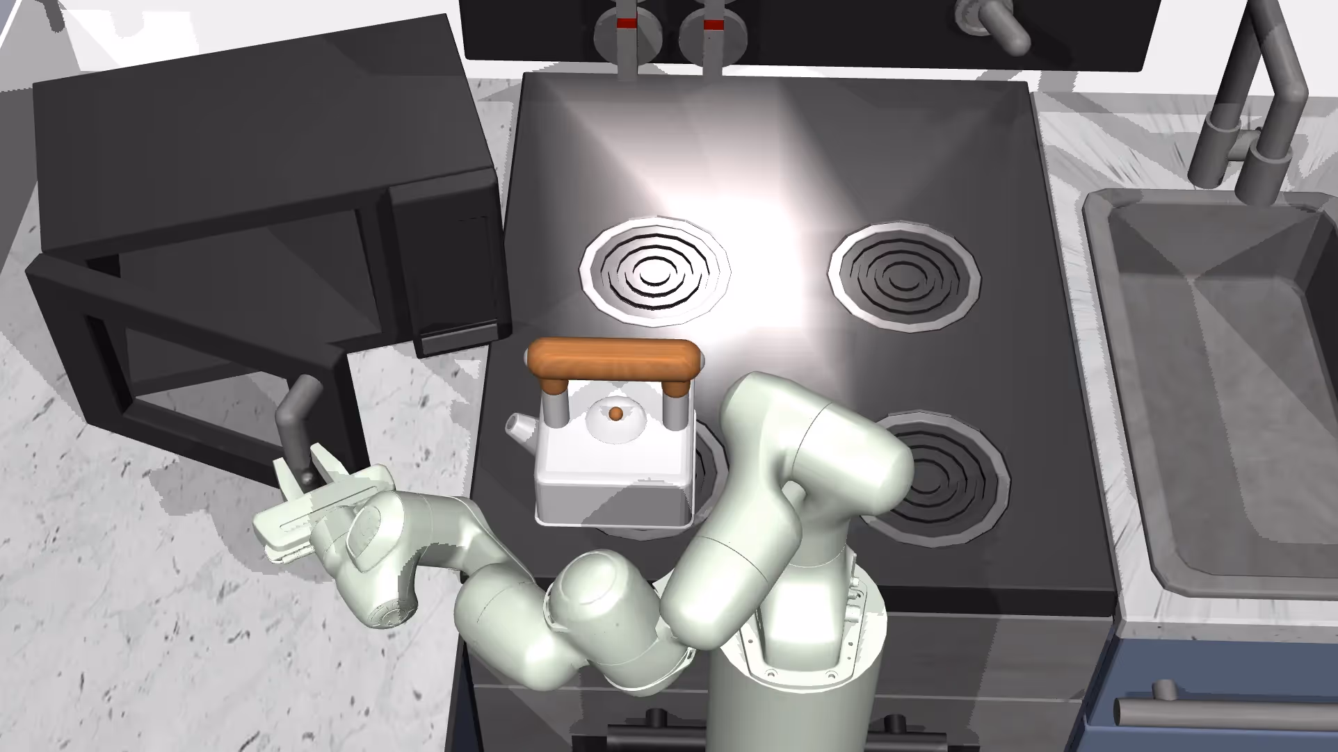 Robot in a kitchen performing long-horizon tasks