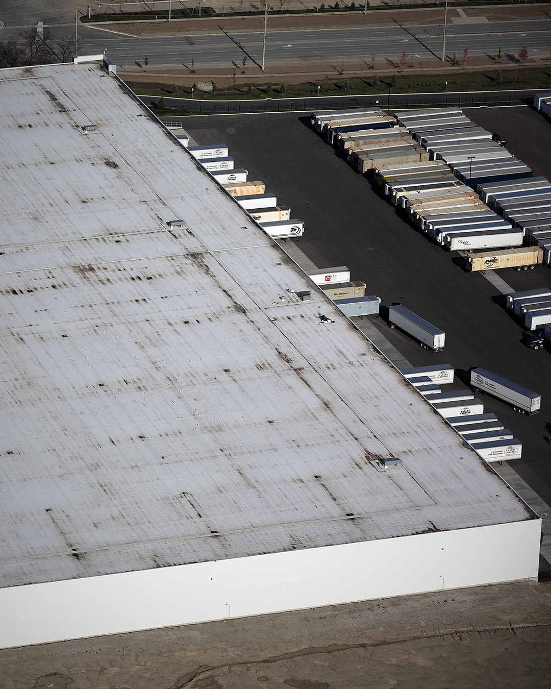 An aerial view of a large-scale industrial roof